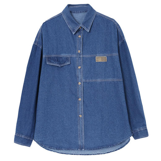 HCXR-B0755 法式中长款牛仔衬衫女士2023年春季新款小个子宽松打底衬衣 商品图4