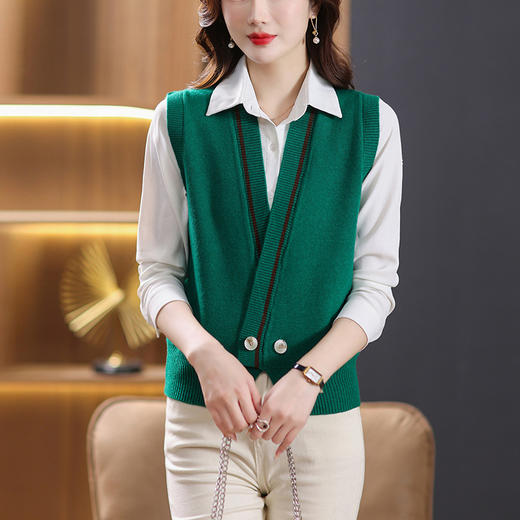 V领针织马甲背心，洋气配衬衣无袖毛衣开衫外套CC-101-12383 商品图8