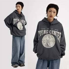 CryingCenter 手绘石膏字母印花水泥灰卫衣宽松百搭易造型