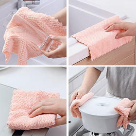 「加厚5条装！珊瑚绒抹布」希艺欧厨房用品毛巾珊瑚绒抹布 擦锅洗碗巾加厚吸水毛巾布清洁工具
