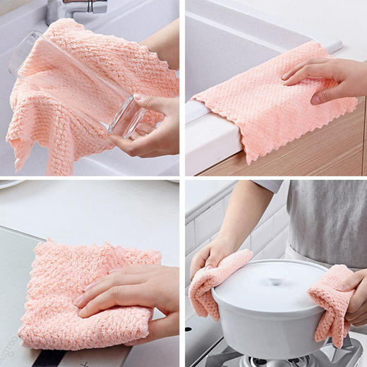 「加厚5条装！珊瑚绒抹布」希艺欧厨房用品毛巾珊瑚绒抹布 擦锅洗碗巾加厚吸水毛巾布清洁工具 商品图0