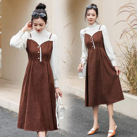 舒适潮流有范，个性假两件针织拼接连衣裙HR-MHYM88858-3