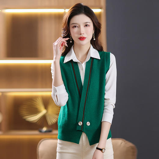 V领针织马甲背心，洋气配衬衣无袖毛衣开衫外套CC-101-12383 商品图3