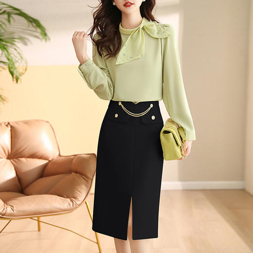 港风复古时尚漂亮洋气减龄气质小衫搭配半裙两件套套裙HR-WHA1069 商品图2