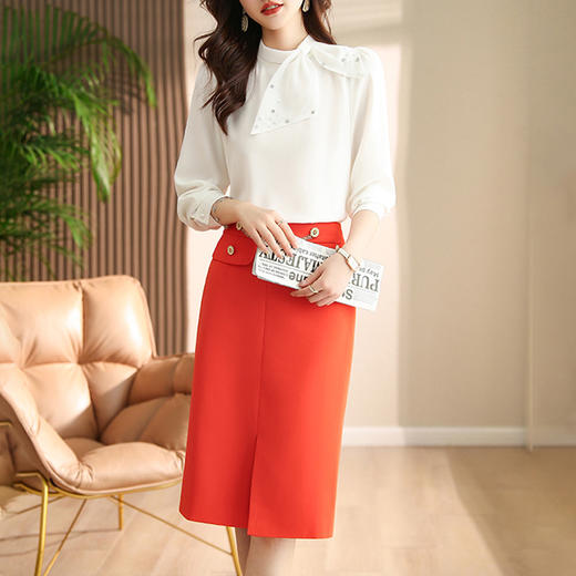 港风复古时尚漂亮洋气减龄气质小衫搭配半裙两件套套裙HR-WHA1069 商品图3