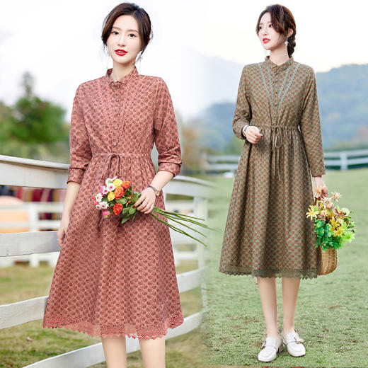 春装新款，修身显瘦时尚潮流气质感长袖碎花连衣裙HR-WN129 商品图3