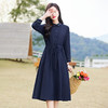 时尚简约休闲气质小翻领棉麻文艺刺绣长袖连衣裙HR-WN22169 商品缩略图1