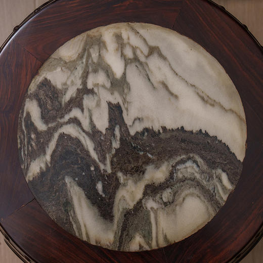 清 红木镶云石鱼门洞鼓墩形圆台圆凳成套（一桌五凳） 商品图2