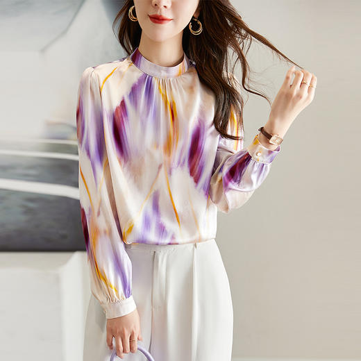 复古印花真丝衬衫新款立领洋气桑蚕丝上衣ZS-9799 商品图2