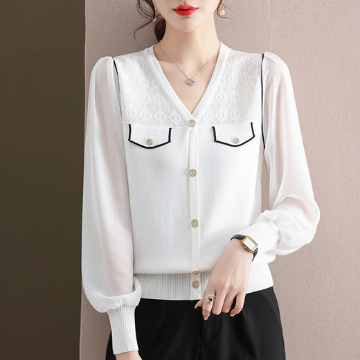 小香风针织打底衫蕾丝宽松洋气薄短款毛衣上衣CC-28-316 商品图4