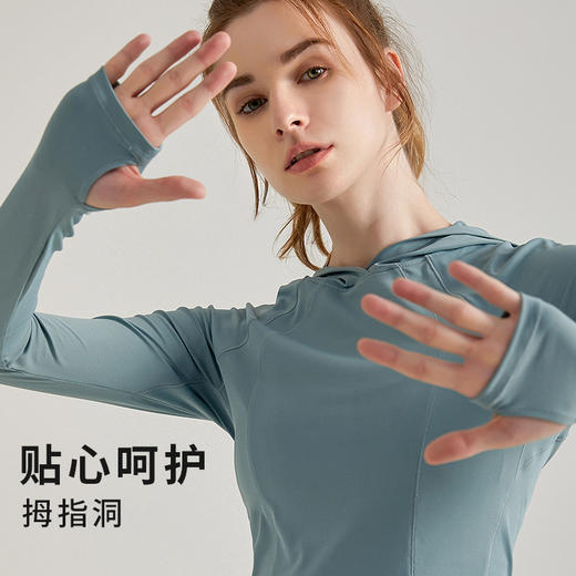 【速干材质】连帽瑜伽服上衣长袖女修身秋冬新款运动罩衫速干长款健身服 商品图2