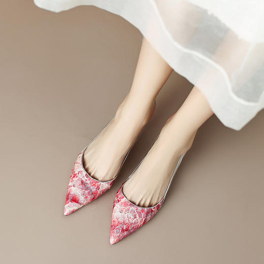 清新简约，个性蟒蛇皮+牛皮高跟凉鞋ZF3394 商品图5