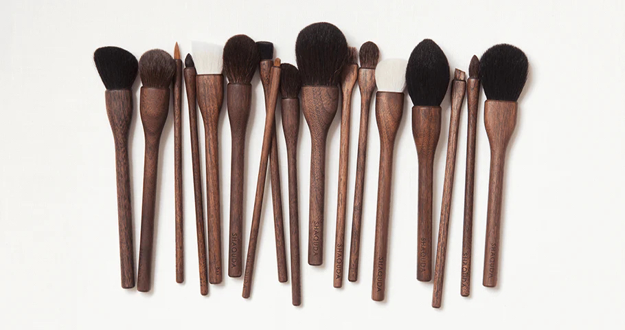 推荐！SHQUDA日本熊野笔UBU系列ETHICAL MAKEUP 纯手工化妆刷3件套 东方美学胡桃木柄 外贸公司单