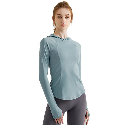 【速干材质】连帽瑜伽服上衣长袖女修身秋冬新款运动罩衫速干长款健身服 商品图4