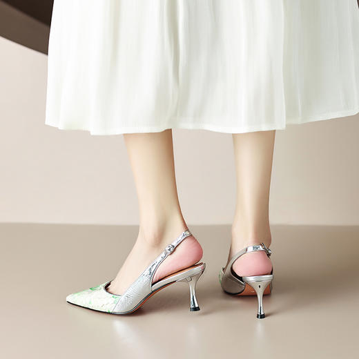 清新简约，个性蟒蛇皮+牛皮高跟凉鞋ZF3394 商品图7