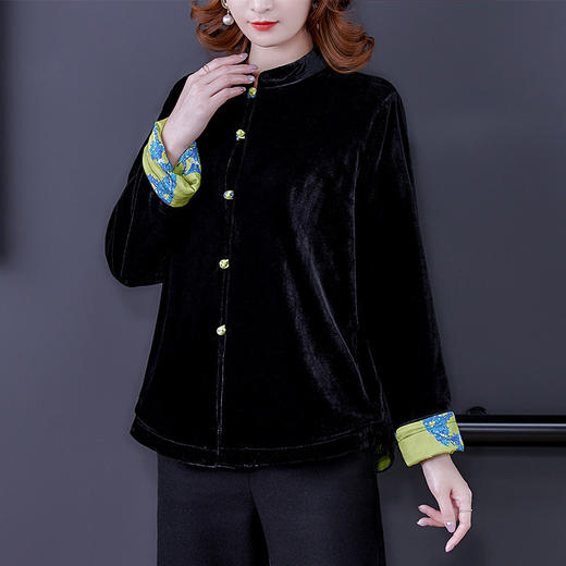 盘扣唐装印花翻袖气质上衣，真丝丝绒外套AHM-mmj0717 商品图2