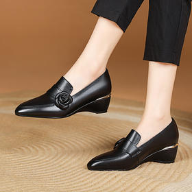 舒适百搭，真皮尖头坡跟小皮鞋XYM-k730