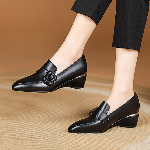 舒适百搭，真皮尖头坡跟小皮鞋XYM-k730 商品图0