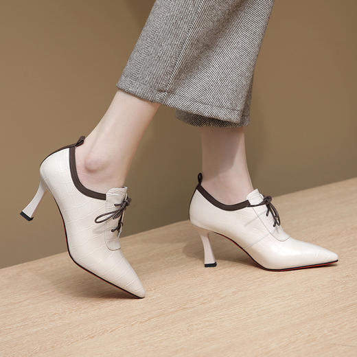 尖头细跟高跟系带深口黑色气质女士高跟鞋GLS512 商品图0