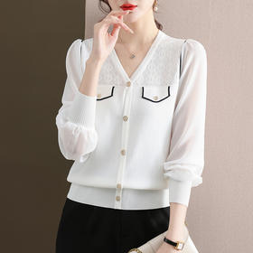 小香风针织打底衫蕾丝宽松洋气薄短款毛衣上衣CC-28-316