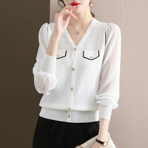 小香风针织打底衫蕾丝宽松洋气薄短款毛衣上衣CC-28-316 商品图0