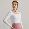 【带胸垫】秋季训练服瑜伽服长袖紧身速干短款时尚跑步训练运动健身服上衣女 商品缩略图2
