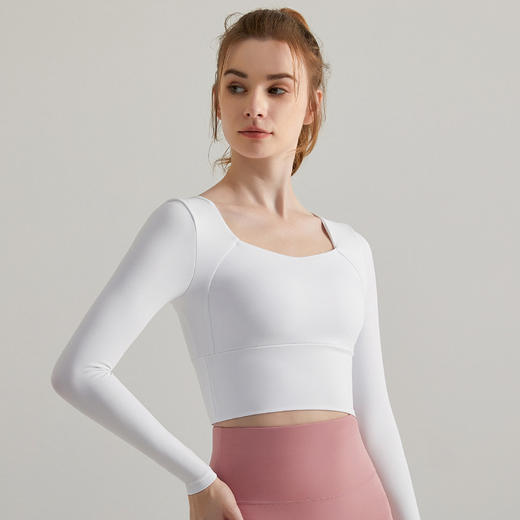 【带胸垫】秋季训练服瑜伽服长袖紧身速干短款时尚跑步训练运动健身服上衣女 商品图2