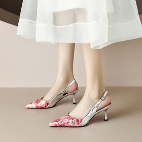 清新简约，个性蟒蛇皮+牛皮高跟凉鞋ZF3394