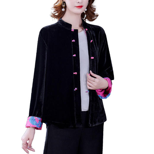 盘扣唐装印花翻袖气质上衣，真丝丝绒外套AHM-mmj0717 商品图4