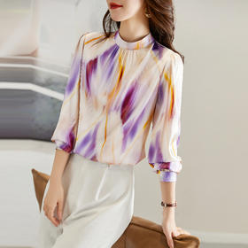 复古印花真丝衬衫新款立领洋气桑蚕丝上衣ZS-9799