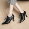 尖头细跟高跟系带深口黑色气质女士高跟鞋GLS512 商品缩略图3