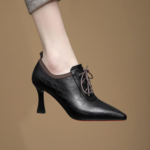 尖头细跟高跟系带深口黑色气质女士高跟鞋GLS512 商品图5