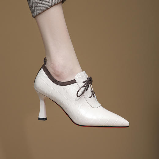 尖头细跟高跟系带深口黑色气质女士高跟鞋GLS512 商品图1