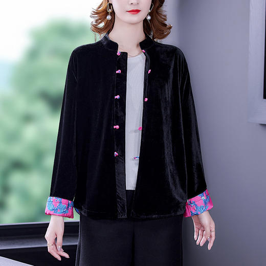 盘扣唐装印花翻袖气质上衣，真丝丝绒外套AHM-mmj0717 商品图3