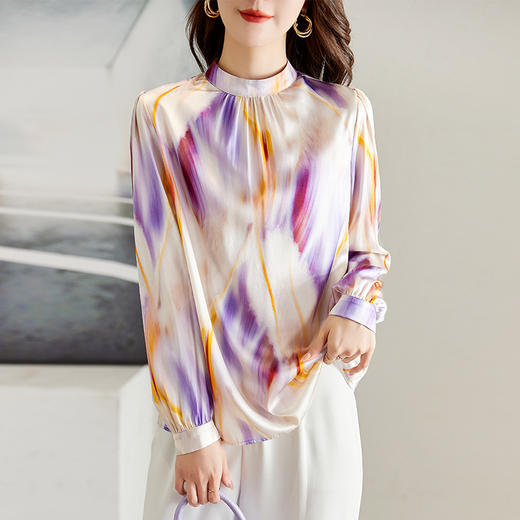 复古印花真丝衬衫新款立领洋气桑蚕丝上衣ZS-9799 商品图1