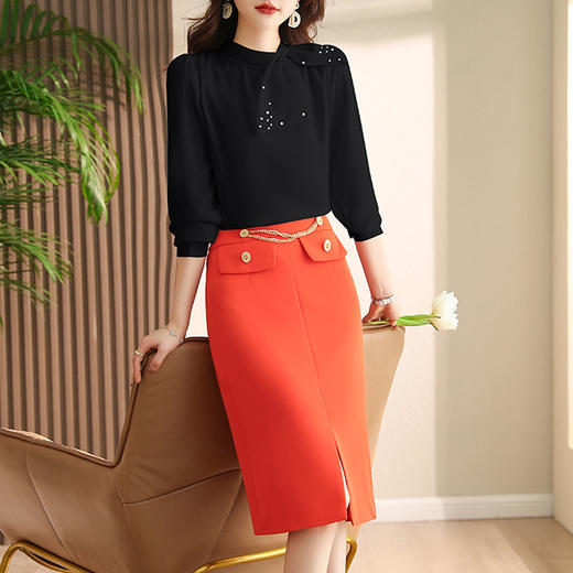 港风复古时尚漂亮洋气减龄气质小衫搭配半裙两件套套裙HR-WHA1069 商品图1