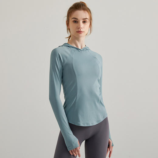 【速干材质】连帽瑜伽服上衣长袖女修身秋冬新款运动罩衫速干长款健身服 商品图3