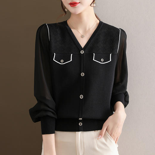 小香风针织打底衫蕾丝宽松洋气薄短款毛衣上衣CC-28-316 商品图1