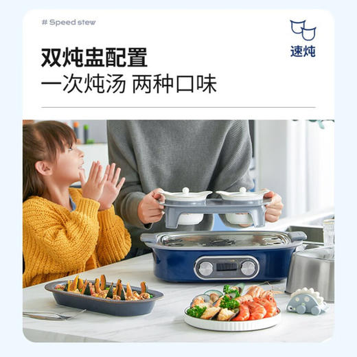 摩飞电器（Morphyrichards）多功能锅 家用蒸炖锅极速电蒸锅电炖锅蒸煮锅 12升容量双层上蒸下炖MR1168轻奢蓝 商品图1