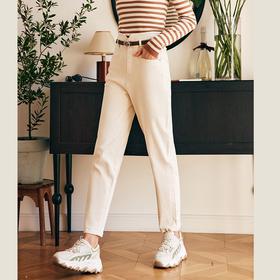 OLrain欧芮儿法式白色牛仔裤女早春2023新款高腰显瘦阔腿直筒裤子