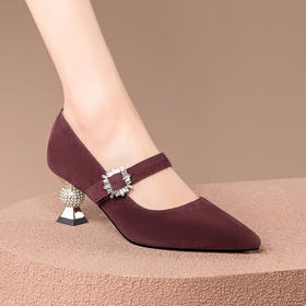 优雅百搭，手工真皮羊反皮尖头高跟单鞋HY-H3096