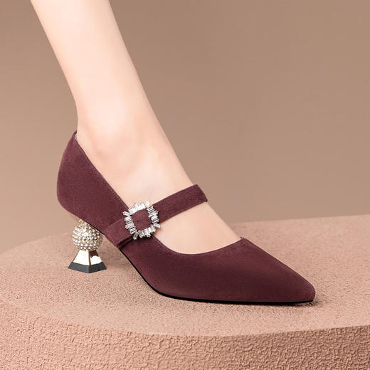 优雅百搭，手工真皮羊反皮尖头高跟单鞋HY-H3096 商品图0