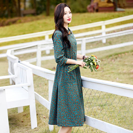 春季新款舒适透气口袋文艺中长款印花连衣裙HR-WN159 商品图1