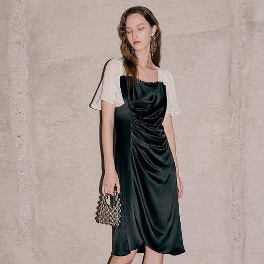 EITIE爱特爱春夏新款时尚气质方领收腰撞色显瘦连衣裙7307027 商品图4