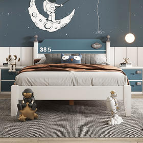 喜梦宝全实木成人床儿童床男孩女孩1.35米蓝色卡通1.5米床屏卧室家具巴斯光年