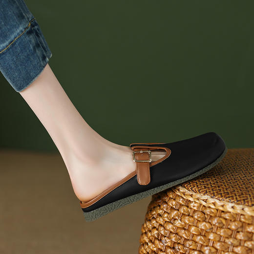 文艺个性，真皮撞色平底拖鞋LDKG-S5134 商品图11