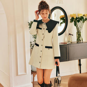 OLrain欧芮儿法式赫本风连衣裙女早春2023新款收腰小个子拼色裙子