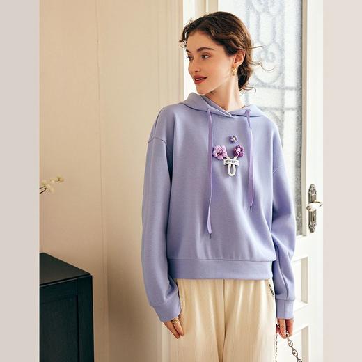 OLrain欧芮儿法式连帽抽绳卫衣女早春2023新款宽松手钩花针织上衣 商品图3