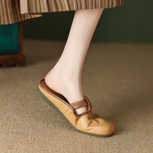文艺个性，真皮撞色平底拖鞋LDKG-S5134 商品图2