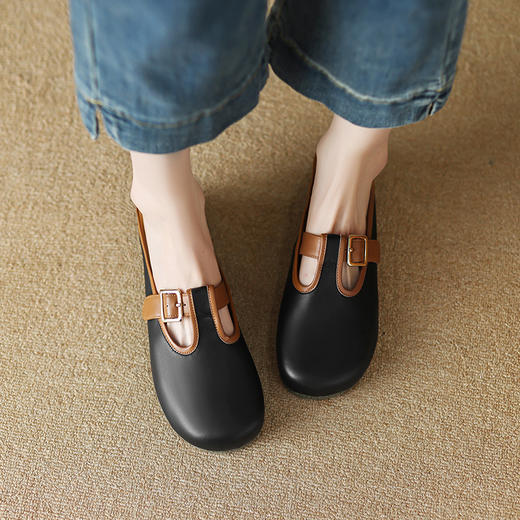 文艺个性，真皮撞色平底拖鞋LDKG-S5134 商品图12